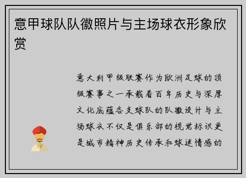 意甲球队队徽照片与主场球衣形象欣赏