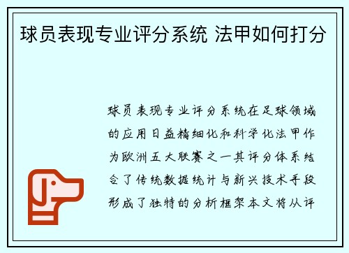 球员表现专业评分系统 法甲如何打分